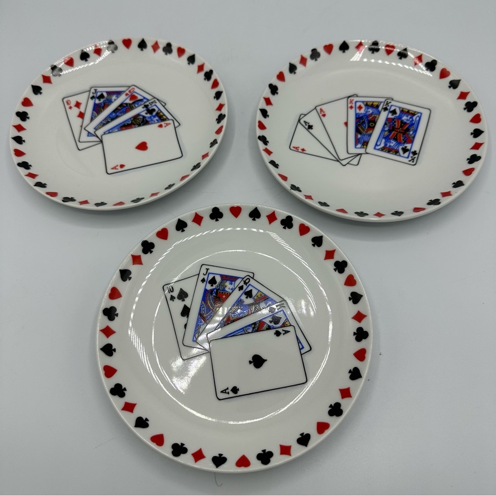 Vintage Poker Card Plates Set Of 3 Snack Appetizer Dessert Susanne Riette